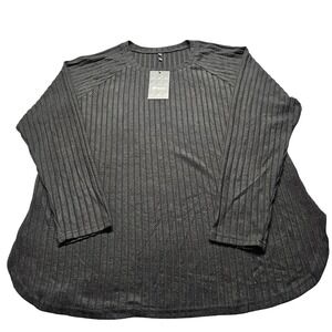 NWT Ficerd Womens Plus Size 3XL Charcoal Gray Ribbed Raglan Long Sleeve Top